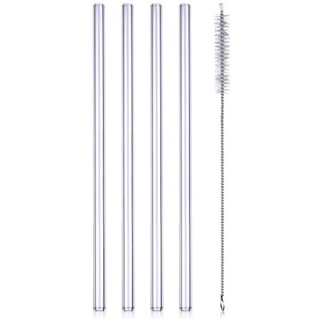 Fyra återanvändbara glas-sugrör med rengöringsborste