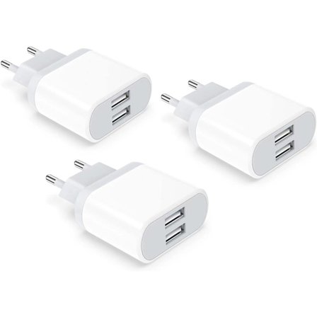 USB-stikkontakt, 3-pak 2.1A/5V oplader til iPhone 11 Pro Max XS XR X