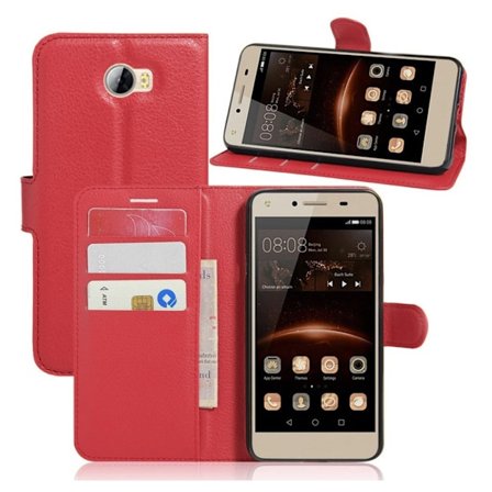 Huawei Y5 II etui i Lychee skind - Rød
