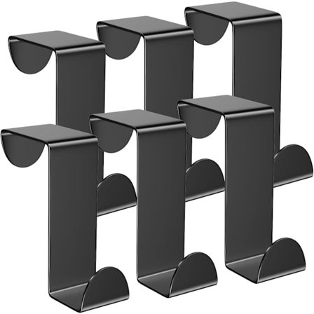 Sorte over dørkroge, 6-pak rustfrit stål over dørkroge til standarddøre, skuffer, garderobe, skab, egnet til køkken, badeværelse, soveværelse