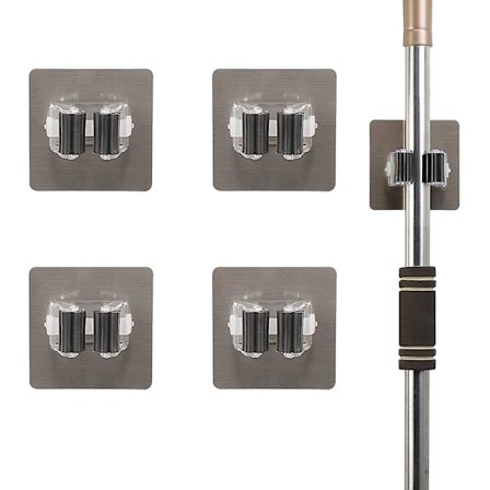 Selvklebende moppeholder, 4 stk veggmontert kostesamler hageverktøyholder ingen boring feiebørste ryddig