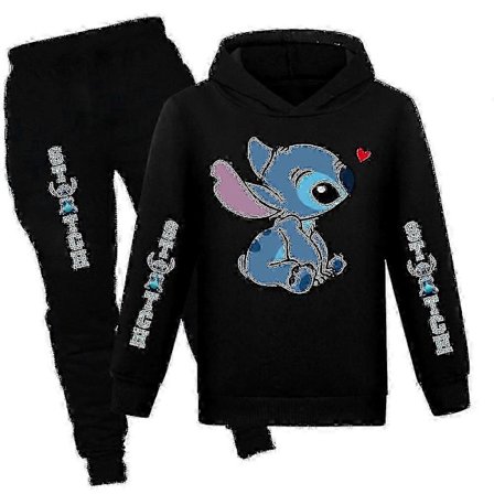 Lilo Stitch Print Børne Træningssæt Casual Hættetrøje Bukser Aktivt Tøj