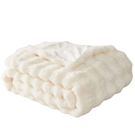 Blødt, fluffy imiteret pelsplaid, let og krammevenlig plaid, 1 hvidt stykke