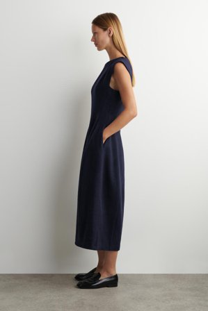 COS Women's Abito Midi Scultoreo In Lana Spazzolata in Blu