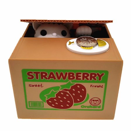 (Jordgubbsvit Katt) Automatisk katt stjäl spargris, pandakatt