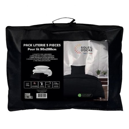 BOHEME svart 5-delat täcke och sängset för 90x200 cm säng, av Soleil d'ocre