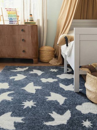 Birdie Barnmatta 140X200 Liten Blå/Off White