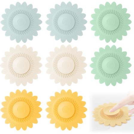 Universal Avløpsstopper: 8 stk. Silikon Avløpsstopper, Kjøkkenvask Stopper, Vaskekar Stopper med Hårfanger Egnet for Vask, Servant, Badekar