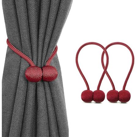 2-pakks Magnetiske Gardinholdere, Draperi Holdere for Gardiner, Draperier, Stue Kontor Dekor, Ingen Verktøy Kreves (Vinfarget)