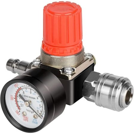 Lufttryksregulator Pneumatisk Ventil 1/4, Pneumatisk Trykregulatorventil, Trykreguleringsventil til Luftkompressor, 175 PSI, EU Standard