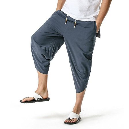 Mænd 3/4 Linned Shorts Bukser Sommer Casual Capri Bukser Mørkegrå XL zdq