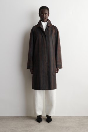 COS Women's Checked Waxed Cotton Car Coat in Brown