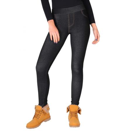 Krisp Dam/dam Denim Look Pälsfodrade Leggings M-l Svart