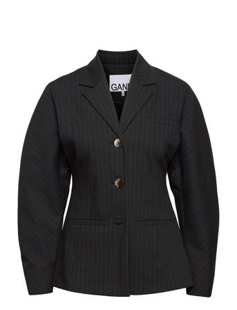 Stretch Stripe Shirt Jacket Blazers Single Breasted Blazers Sort Ganni