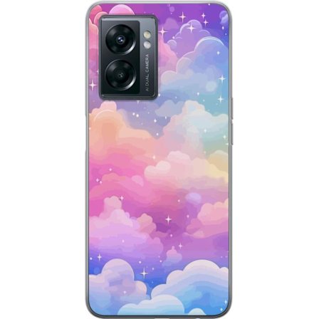 Kompatibel Mobilcover til OnePlus Nord N300 Sød enhjørning med regnbuehår mod en stjerneklædt pastelbaggrund i kawaii-stil