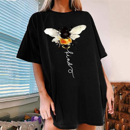 Dam Kortärmad Tunika Blus Butterfly Print Sommar
