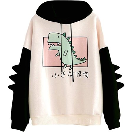 Dame Teen Piger Dinosaur Hættetrøje Sweatshirt Nyhed Sød Emo Dinosaur Cosplay Tegneserie Skjorte Hættetrøje Hættetrøje Top