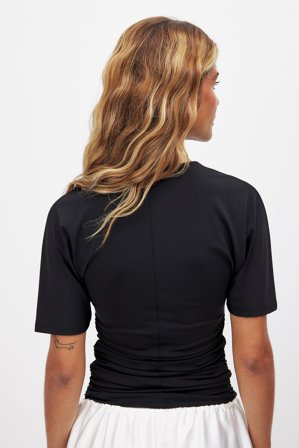 NA-KD Kurzärmeliges Jersey-Oberteil - Rüschenoberteile - Schwarz - L (EU 42-44)