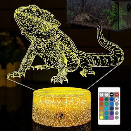 Skjeggagam Nattlampe - 16 LED Farger Endring & USB Oppladbar - Skjeggagam Tank Dekor Belysning Soveromslampe - Kul 3D Illusjonslampe Jul