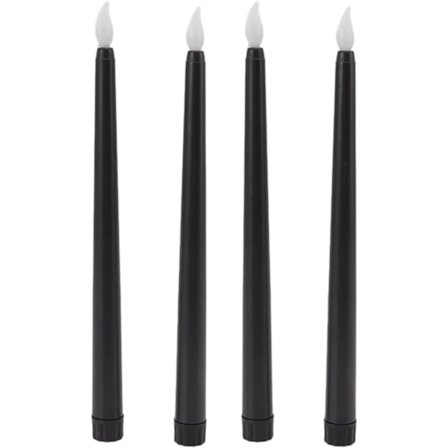 4 stk. 25 cm Flammeløse Keglelys Lange LED Lys Batteridrevet Varmt Lys til Jul Ferie Bryllup Fødselsdag (Sort)