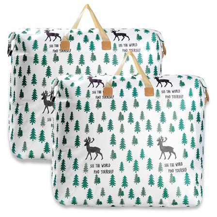 Opbevaringspose, 2-pak 120L lynlåseposer, størrelse XXL, tøjopbevaringspose, til sengetøj, tæppe, tøjopbevaring, feriepose (træer)