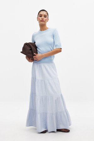 NA-KD - A-linjeformet maxiskjørt i bomull - A-line Skjørt - Blå - EU 34