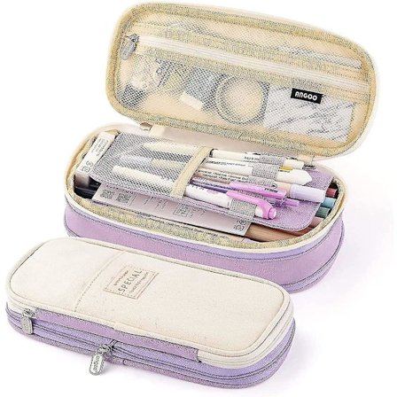 Large Capacity Pencil Case Durable Pen Holder Organizer Stationery Makeup Cosmetic Pouch For Kids, 22x11cm (upgraded Version-purple)