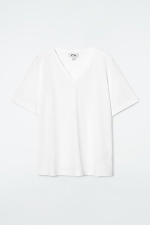 COS Frauen Schlichtes T-Shirt Mit V-Ausschnitt in Weiß