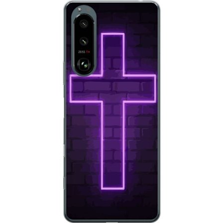 Yhteensopiva Puhelinkuori Sony Sony Xperia 5 III Neonristi purppuranvalossa tummaa tiiliseinää vasten, symbolinen motiivi vahvalla hohto moderni est