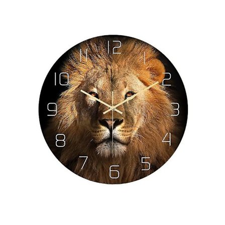 Kreativ akrylklokke løvemønster UV-trykt veggklokke husholdning soverom hengende bardekor uten batteri