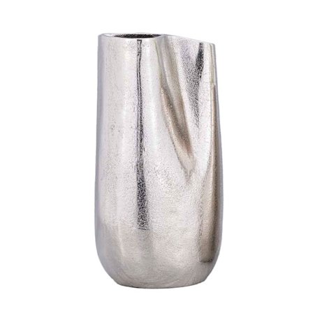Sølvfarvet aluminiumsvase, 19x15x34cm, geometrisk design