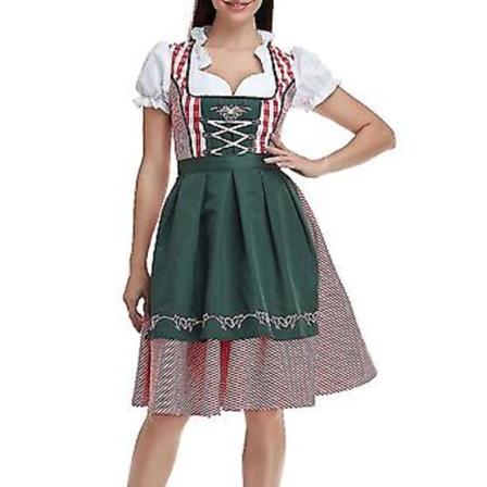 Ny Damkläder Tysk Oktoberfest Kostym Traditionell Bayerisk Öl Fraulein Karneval Piga Klänning Outfit (XXL Mörkgrön)