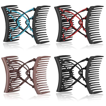 4 stk. Strækbare Dobbelt Kam Hårklemmer Justerbare Elastiske Hårkamme Ingen Krøller Hårnåle Hårtilbehør Til Kvinder Krøllet Tykt Bølget Hår Hestehale 