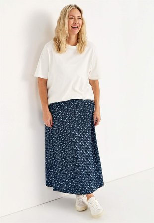 Cellbes of Sweden - Lång, utsvängd trikåkjol - marin / blommig - för damer - 62/64