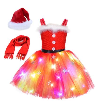 Julekostume til piger, balletkjole, elf, snemand, rensdyr, julemandskostume, tylkjole, juleferie-kostume, tredelt sæt L