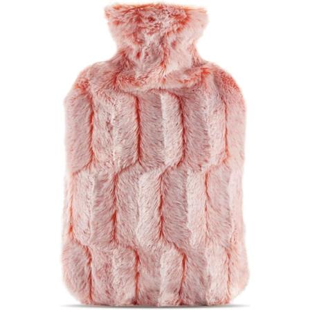 HUGO FROSCH 2 L klassisk varmvattenflaska med höghög mikrofiber sammetslen pälslook - tillverkad i Tyskland (rosa) pink