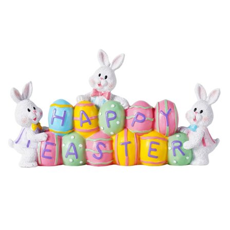 Påskeharer der holder æg, Påskeharefigurer i harpiks, Skrivebordsdekorationer, Velegnet til forårsdekoration Påske Hjemmekontor
