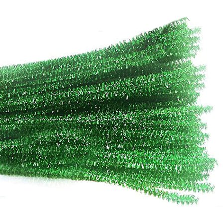 100 st 12 tum Glitter Tinsel Chenille Stjälkar Pipgrön