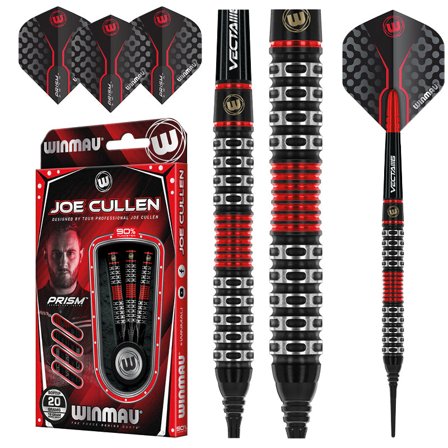 Winmau Joe Cullen Soft Tip Darts 20g/22g - Red/Black - Professional Darts Set - Milled Grip, Onyx