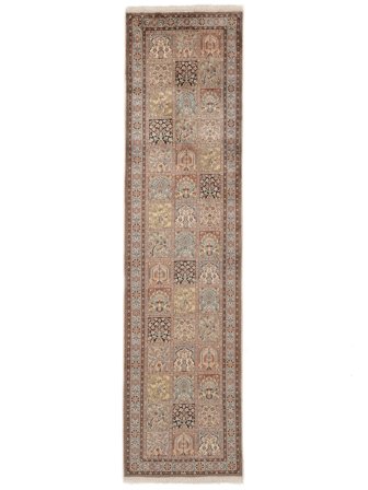 Hand Knotted Kashmir Pure Silk Rug 79X308 Silk Brown/Orange Small