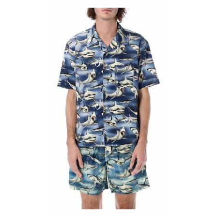 Palm Angels Short Sleeve Shirts , Blauw , Heren , Maat: L