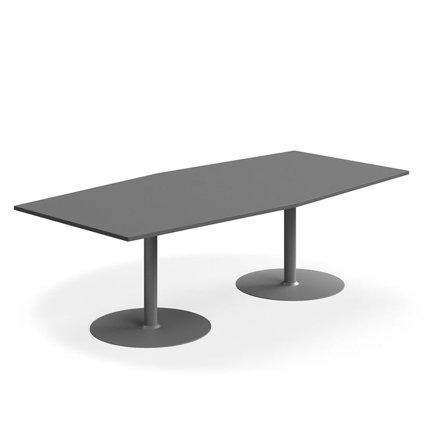 Conference table FLEXUS, 2400x1200 mm, boat shaped, grey/silver