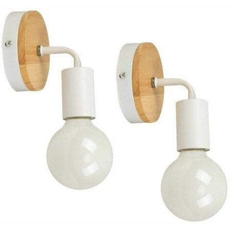 Set med 2 Inomhusvägglampor Metall och Trä Vägglampor Väggbelysning för Sovrum, Badrum, E27 Vit - Vit