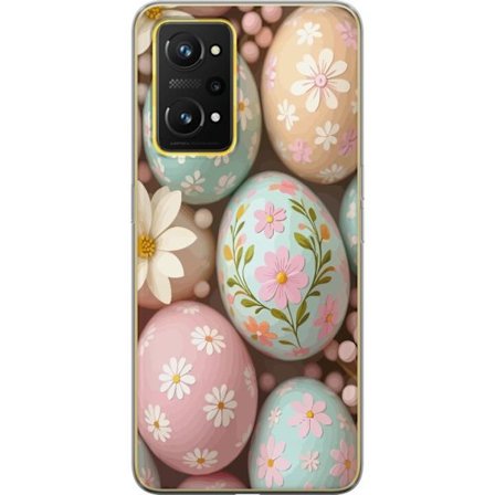 Yhteensopiva Puhelinkuori Realme GT Neo 3T Pastellivärisiä pääsiäismunia, joissa on käsimaalatut kukat ja keväinen tunnelma pehmeässä koriste