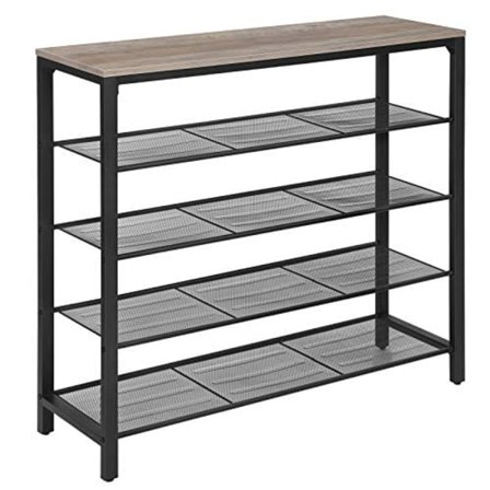 Vasagle-kenkäteline, kenkien säilytysteline 4 verkkohyllyllä, greige ja musta
