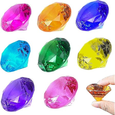 8 stk. Store Diamant Legetøj til Børn - Akryl Diamant Ædelstene Juveler Stor Piratskattekiste Jagt Legetøj, Falske Plastik Børnekrystaller til 