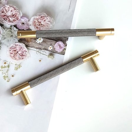 Pakke med 10 moderne guldgreb til skab 128mm hul afstand køkkendørgreb vintagegreb til køkkenskab, kommode, garderobe (gylden grå)