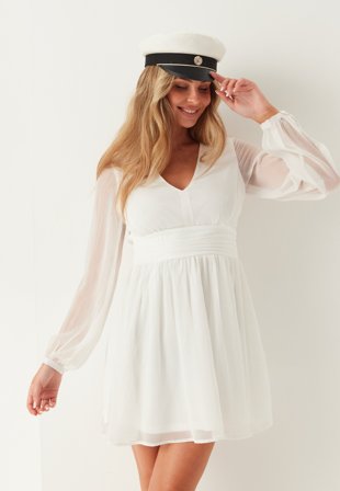 Bubbleroom Occasion - Tie Back L/S Chiffon Dress - White