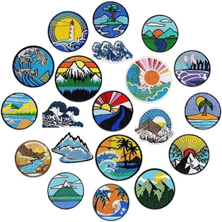 20 stk. broderede mærker til camping udendørs, naturlandskabsmærker