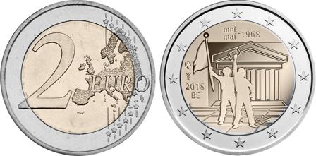 Belgien 2018 - 50-året for begivenhederne i maj 1968 i Belgien - 2 euro mønt